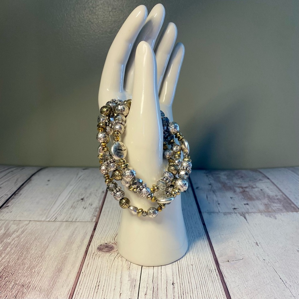 Ruby Road Mixed Metal 3-Strand Stretch Bracelet – Approx. 7.5” - Picture 3 of 5